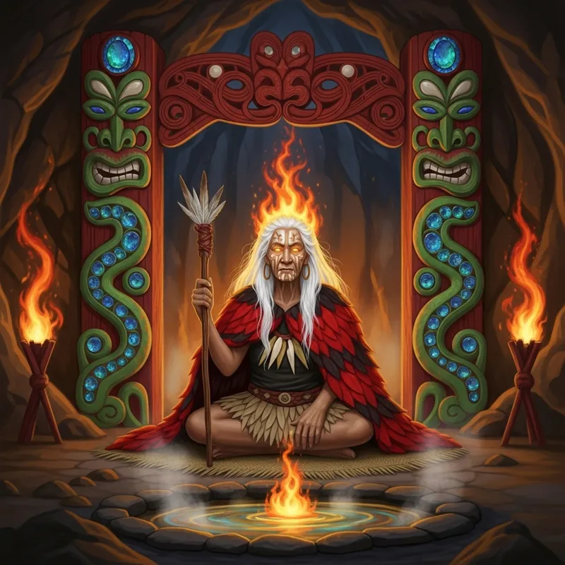 Mahuika - Wise Guardian of Fire with Fiery Spiritual Glow