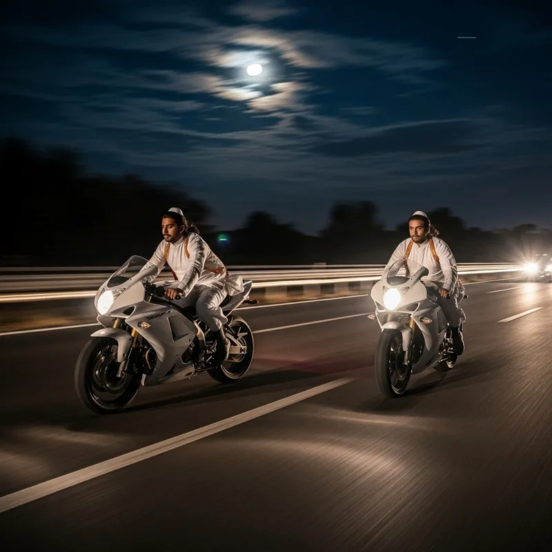 Exciting Race: Popes Speeding on Motorcycles in Moonlight