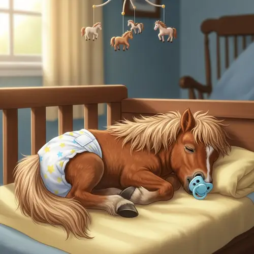 Adorable Three-Month-Old Pony Sleeping in Crib