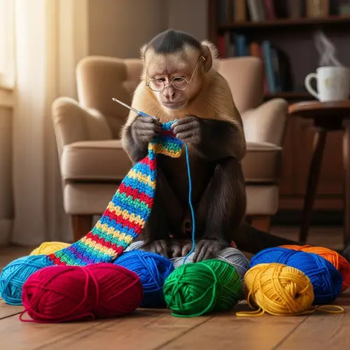Intricately Crafted Crochet: Monkey's Creative Pursuit