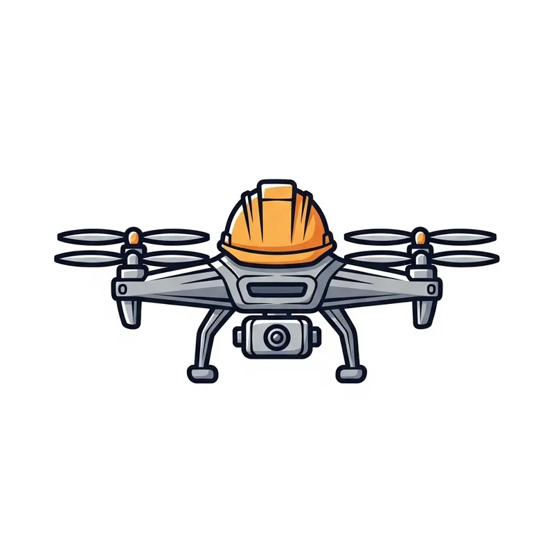 Cartoon Drone Logo Design with Construction Helmet