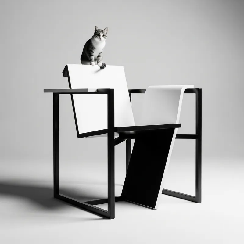 Sleek Chair with Playful Cat | Contemporary Designer Style