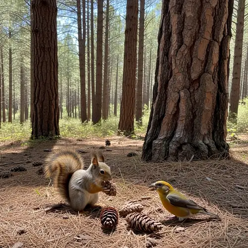 Mediterranean Forest with Squirrel & Crossbill Feasting