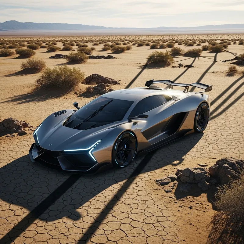 Futuristic Car in Desert Landscape | Innovative Design Scene