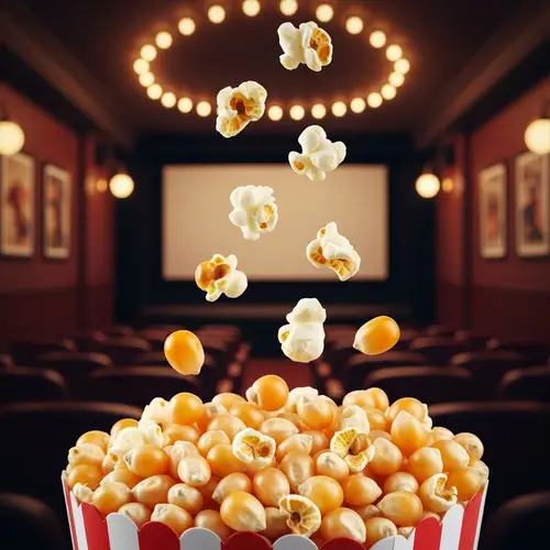 Levitating Popcorn in Cinema Room - Captivating Close-Up