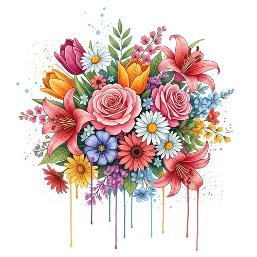 Whimsical Watercolour Flowers with Splats and Drips of Paint