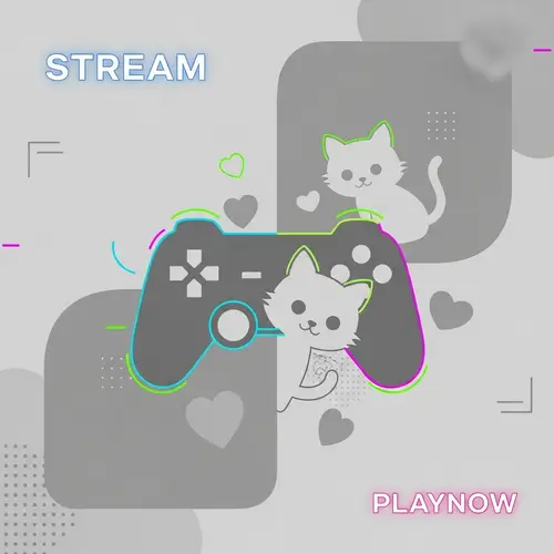Minimalistic Grey Banner with Gamepads, Kittens, and Hearts