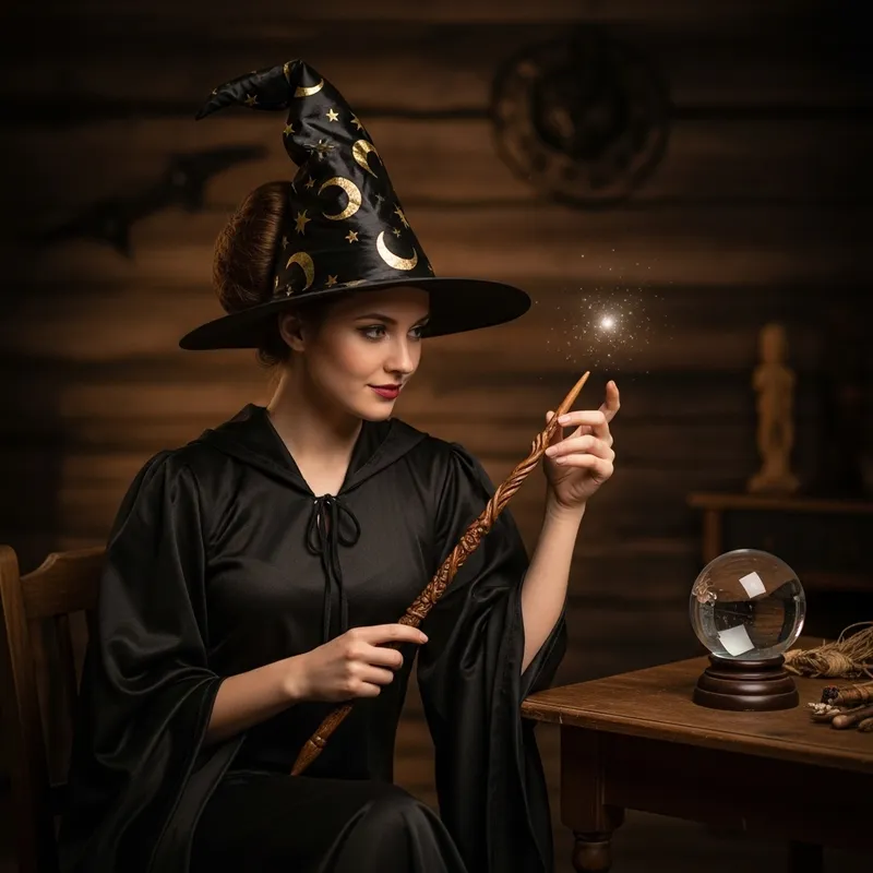 Enchanting High Bun Witch in Traditional Attire