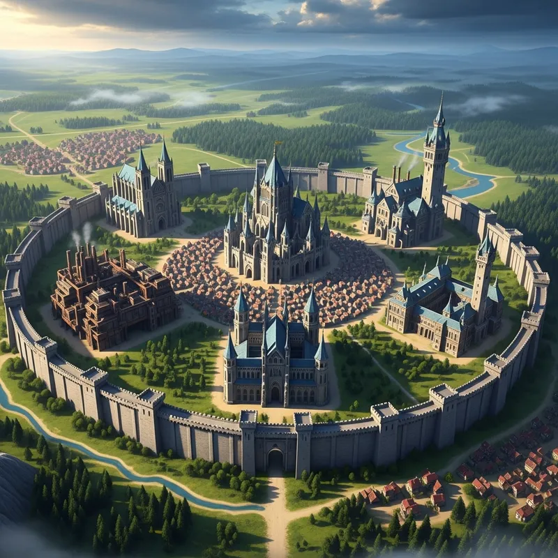 Aerial View of a Grand Kingdom and Its Capital