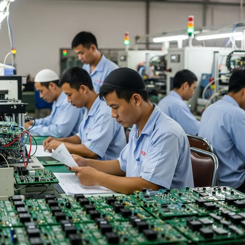 Chinese Muslim Workers in Electronics Factory Chinese Muslim Workers in Electronics Factory
