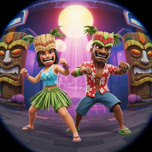 Tiki Twins: Retro Arcade Graphics with Vibrant Colors