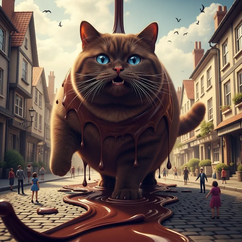 Chocolate Cat - Hyperrealistic Depiction of a British Cat in the City