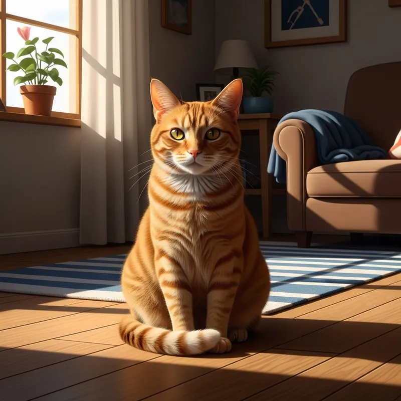 Beautiful Orange Cat Relaxing in Cozy Home Setting