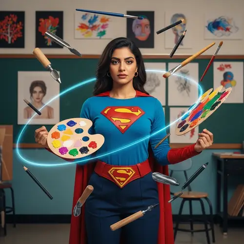 Middle-Eastern Female Art Teacher: Superhero of Artistry