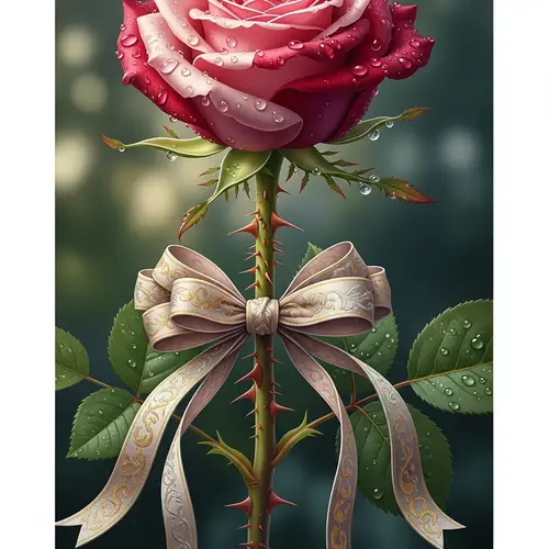 Graceful Rose with Sharp Thorns and Ribbons