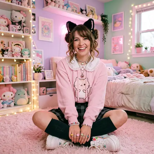 Kawaii Cat Portrait in Pastel Room