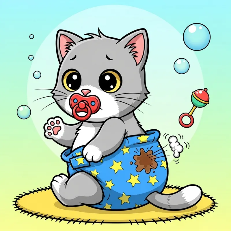 Newborn Kitten in Diapers: Adorable Cartoon Toilet Training