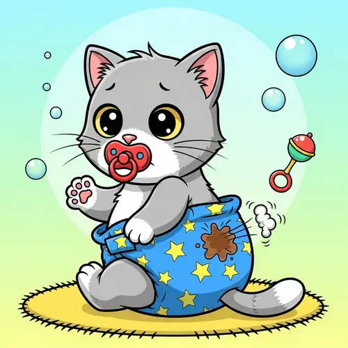 Cute Cartoon Kitten in Diapers: Fun & Playful Illustration