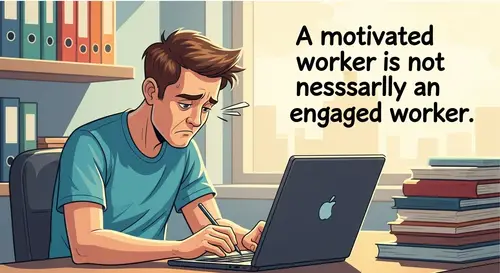 Engaged vs. Motivated: Workplace Cartoon Illustration