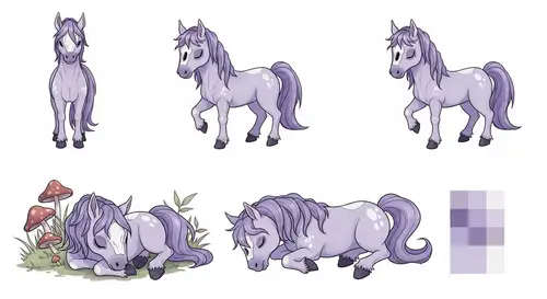 Cute Undead Horse Reference Sheet in Chibi Style | Lavender Theme