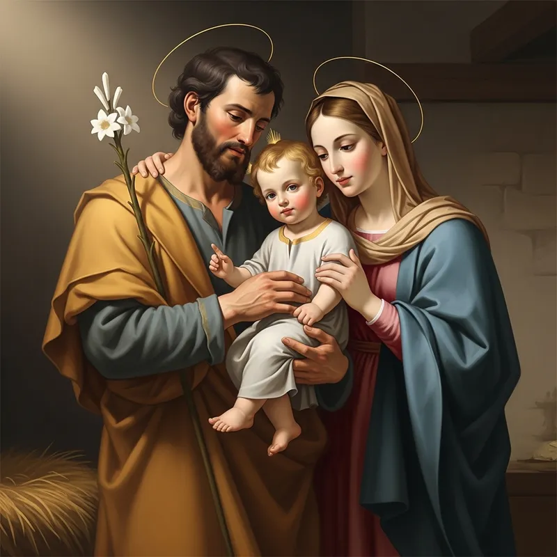 Holy Family Portrait: Joseph, Mary, and Child Jesus