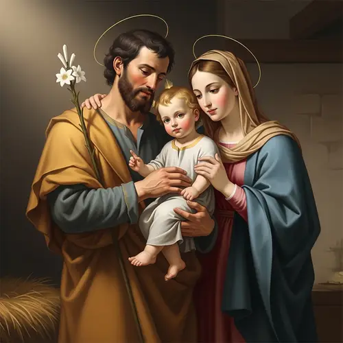 Religious Family Portrait: Joseph, Mary, and Child Jesus