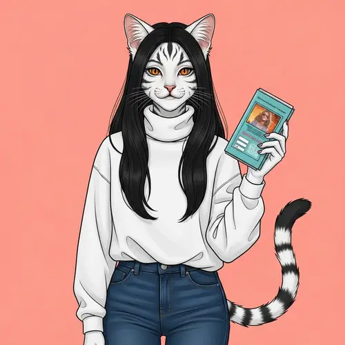 South Asian Female Cat-Human Hybrid with White Fur and Amber Eyes