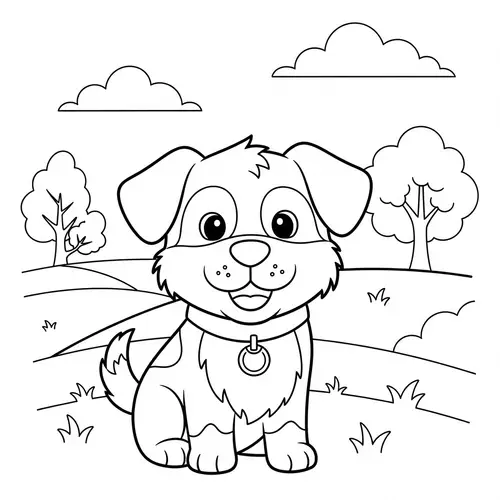 Cute and Friendly Dog Illustration for Kids | Easy-to-Color Style