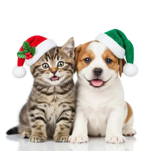 Adorable Kitten and Puppy in Festive Hats | Holiday Joy Capture