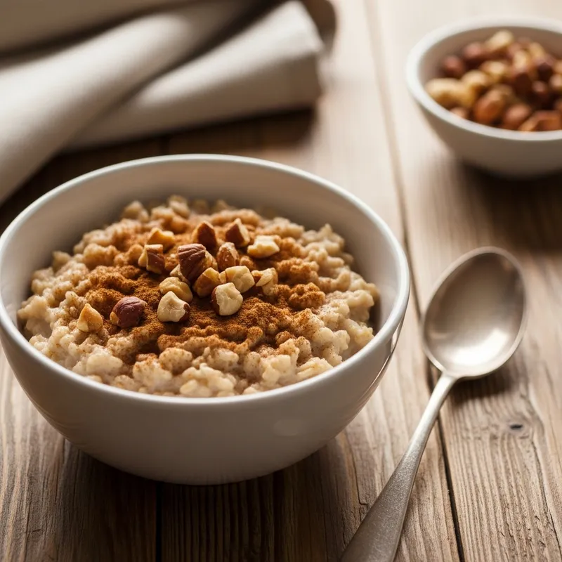 Delicious Oatmeal Bowl with Cinnamon and Nuts