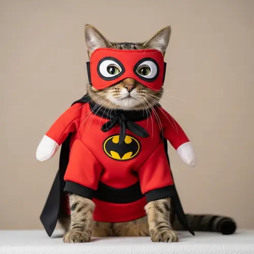 Superhero Cat in Red and Black Suit | Funny Pet Costume