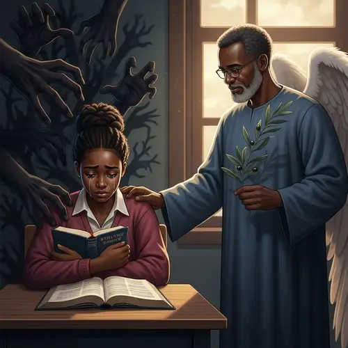 Empowering Illustration of a Distressed African American Teenager