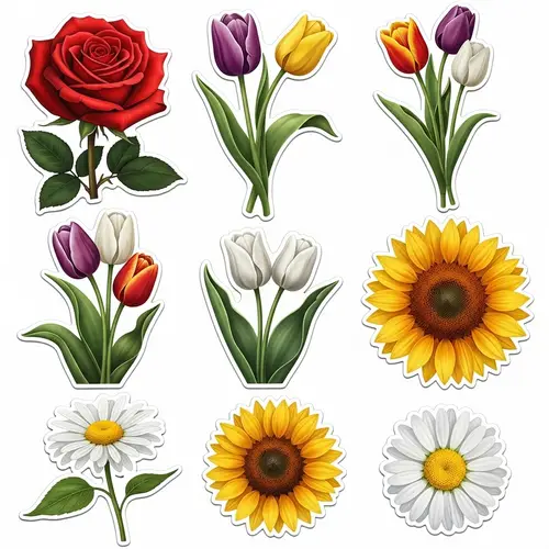 Vivid Flower Stickers - Rose, Tulip, Sunflower, Daisy Collection