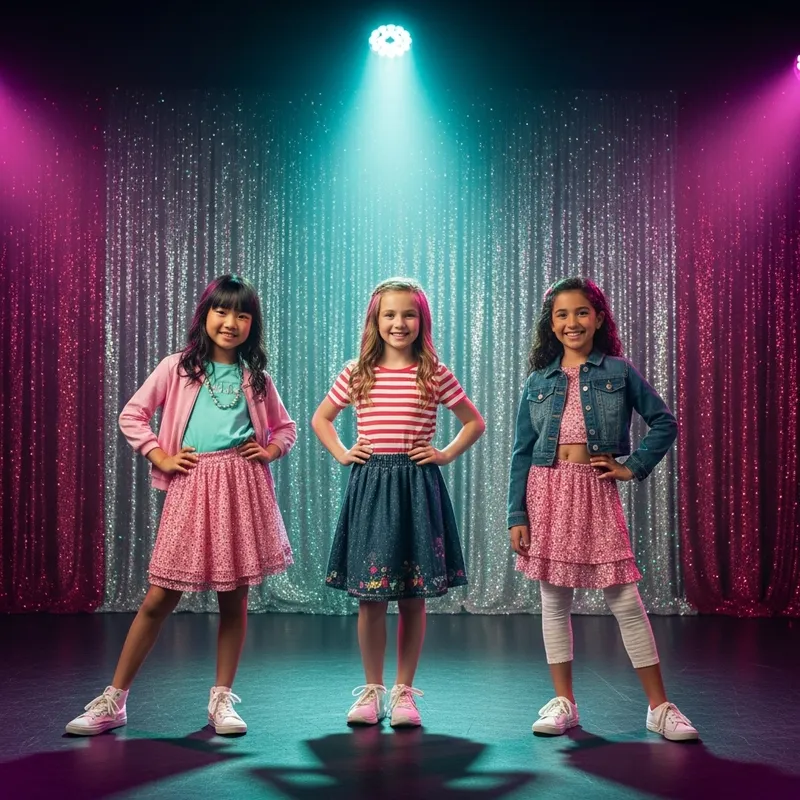 Diverse Girls Posing on Colorful Stage