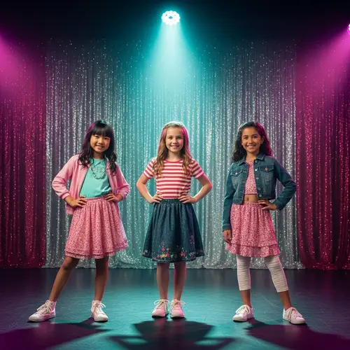 Multicultural Girls in Vibrant Stage Setting