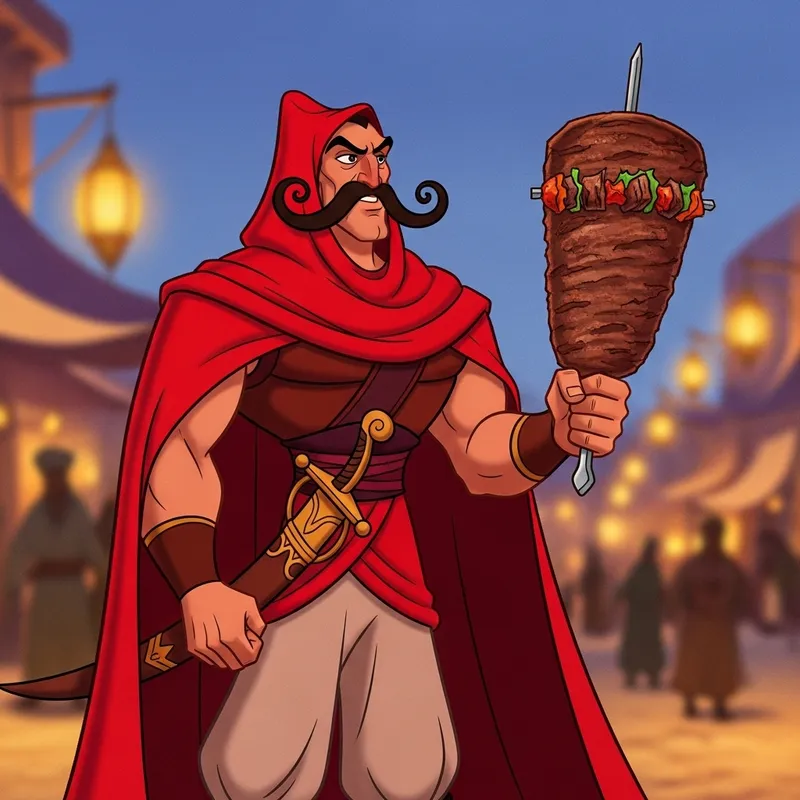 Rasul from Aladdin Cartoon with Kebab | Mustached Guard