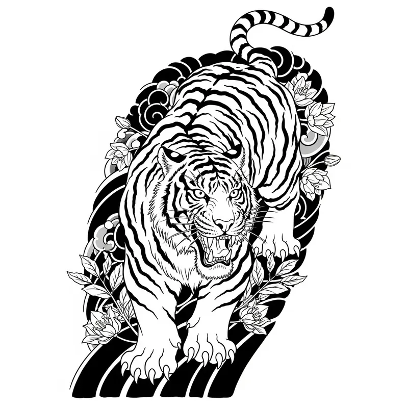 Japanese-style White and Black Tiger Tattoo Design Japanese-style White and Black Tiger Tattoo Design