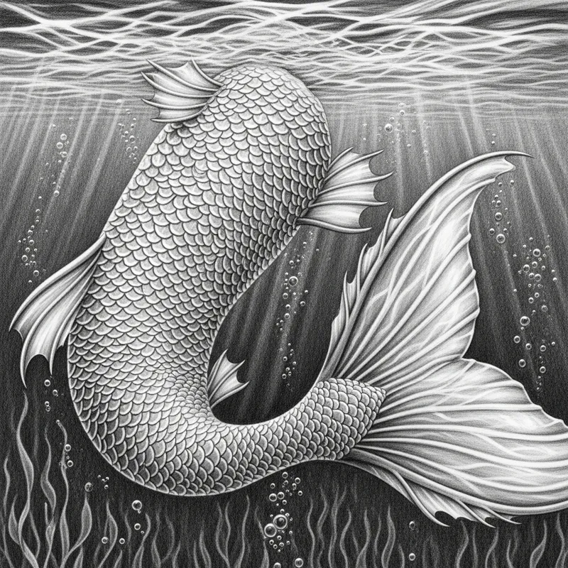 Detailed Mermaid Tail Pencil Drawing for Art Lovers