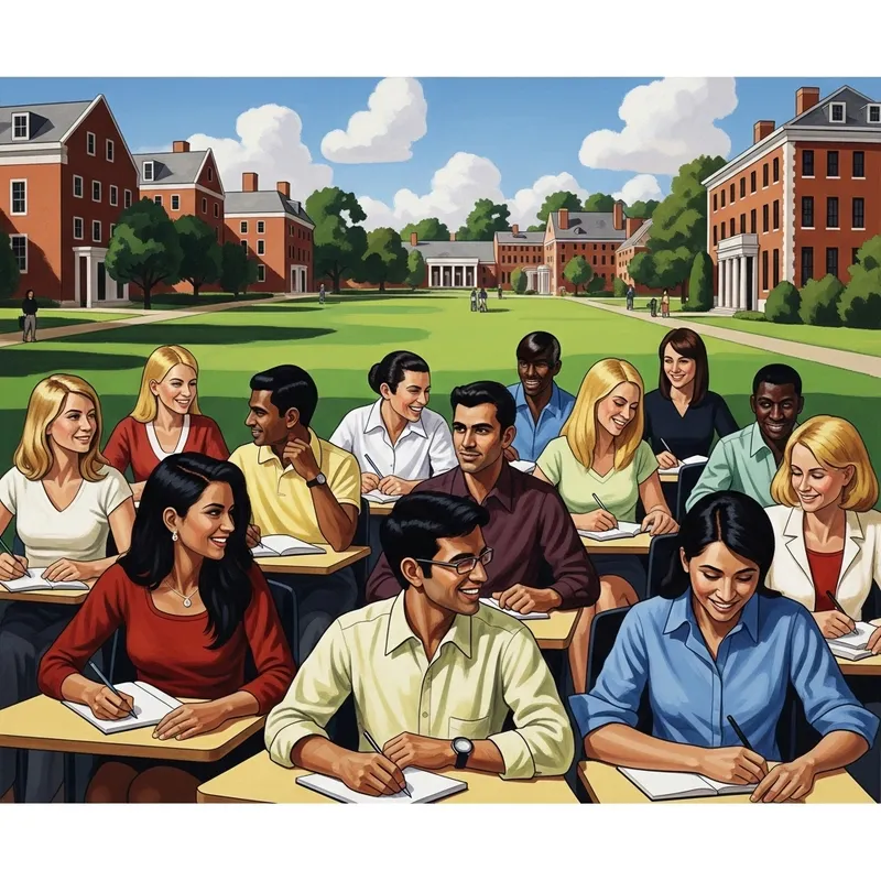 Ivy League University Classroom: Pop Art Style Multicultural Learning