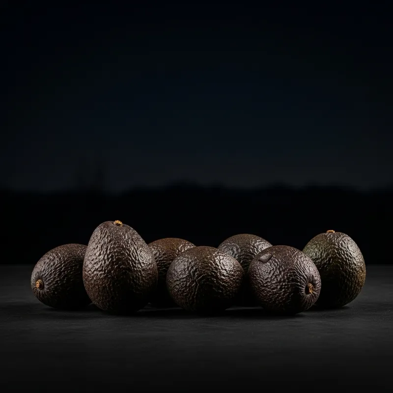 6 Rotting Avocados at Night - Green Decay Under Dark Sky