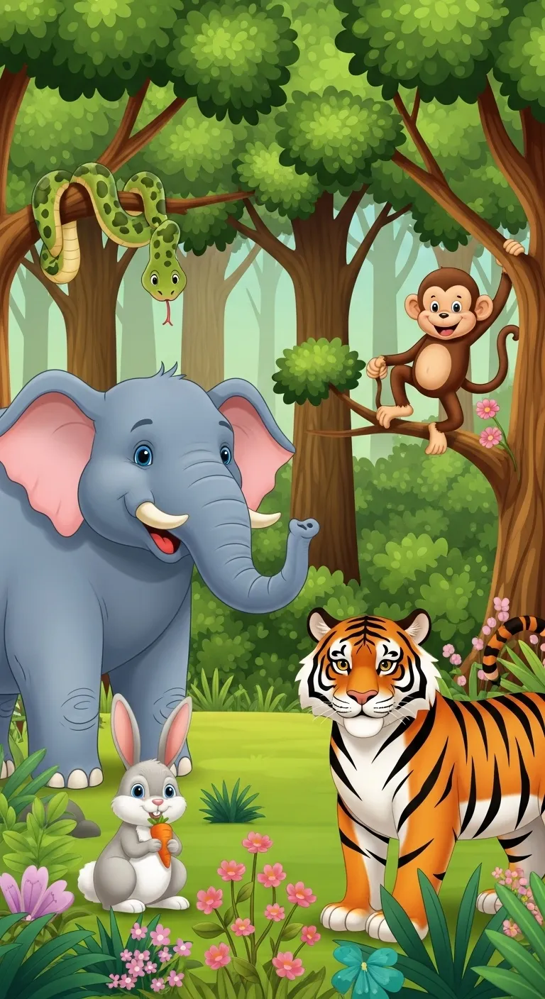 Vibrant Cartoon Forest Animals Clipart