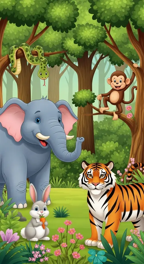 Vibrant Cartoon Forest Animals Clipart