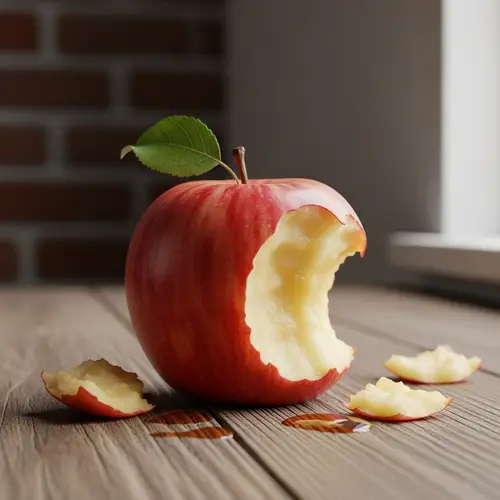 Vibrant Image of Eaten Apple on Rustic Table