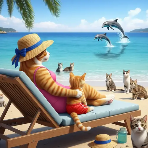 Ginger Cats Enjoying a Luxurious Beach Day