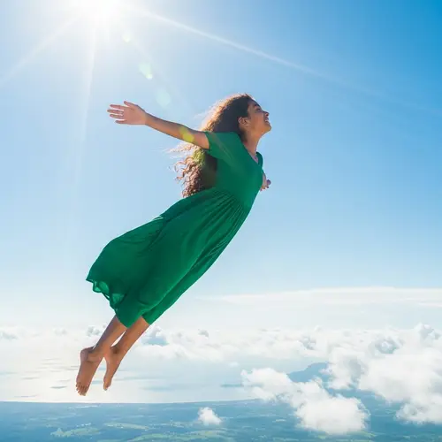 South Asian Girl Soaring Freely in the Baby Blue Sky