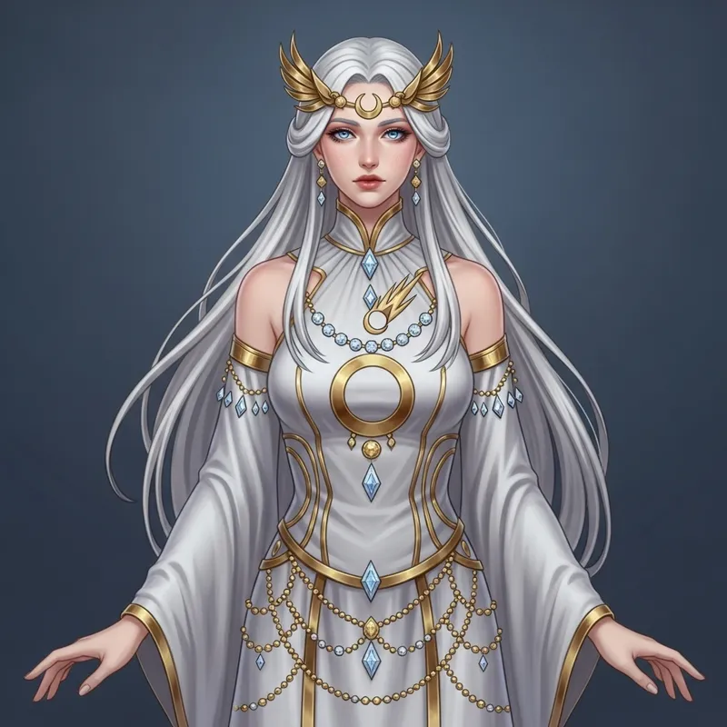 Enchanting White Silky Dress with Golden Moon and Comet Embellishments