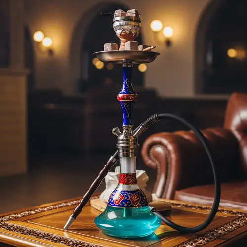Exquisite Enamelled Hookah on Wooden Table
