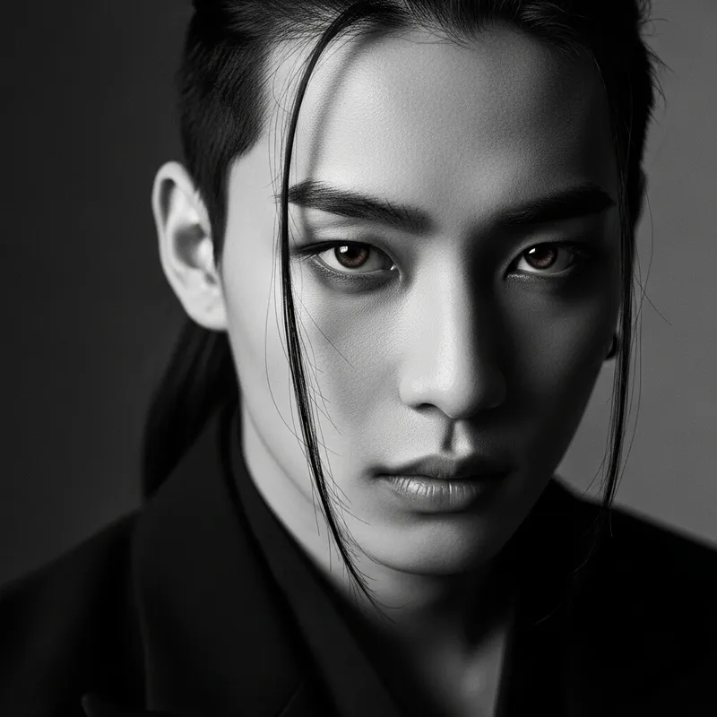 Close-Up Portrait of Expressive Asian Man in Monochrome Close-Up Portrait of Expressive Asian Man in Monochrome