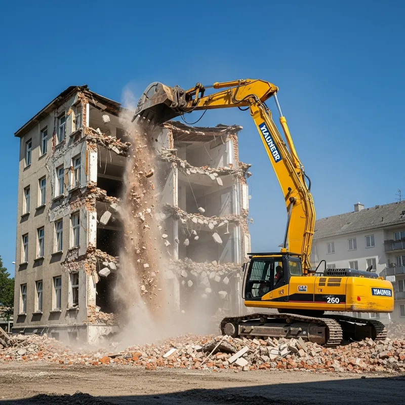 Excavator Demolishes Building | Construction Site