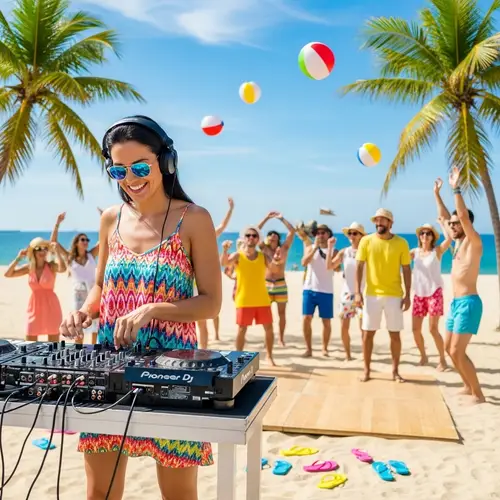 Hispanic Female DJ Mixing Summer Beats | Beach Party Fun